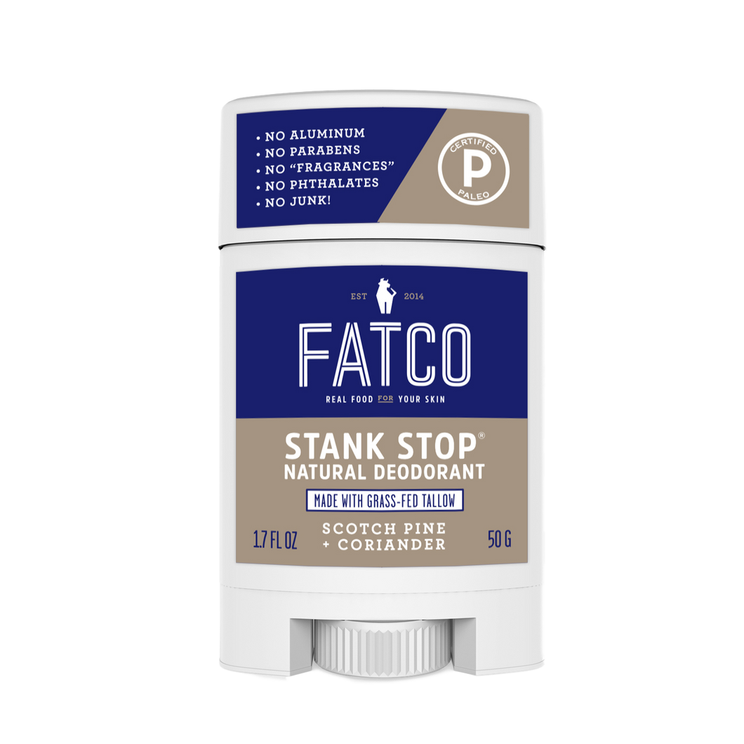 STANK STOP DEODORANT STICK, SCOTCH PINE+CORIANDER, 1.7 OZ-FATCO1-FATCO Skincare Products grass fed tallow paleo skincare natural deodorant aluminum free