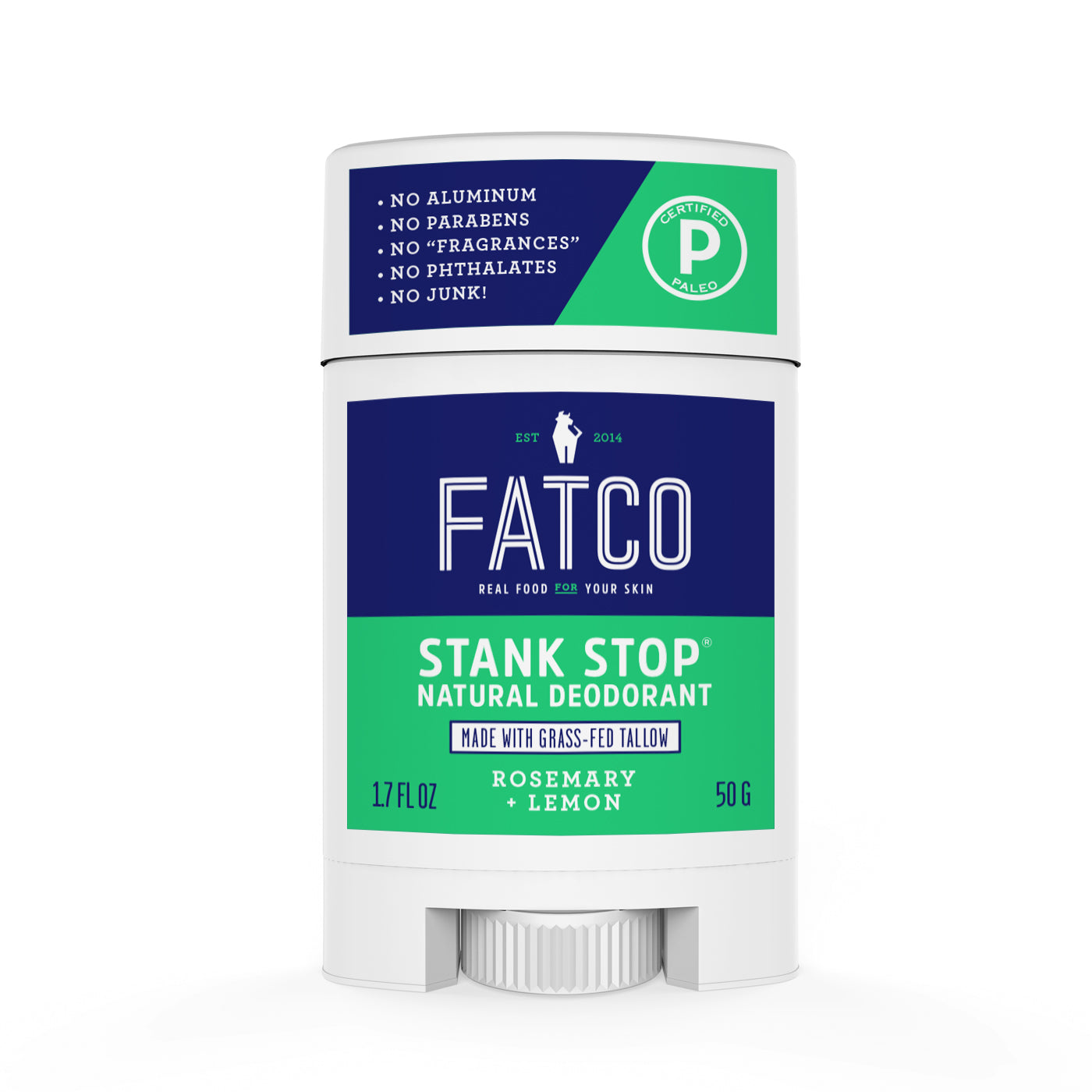STANK STOP DEODORANT STICK, ROSEMARY+LEMON, 1.7 OZ-FATCO1-FATCO Skincare Products grass fed tallow paleo skincare natural deodorant aluminum free