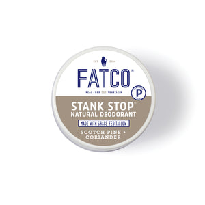 STANK STOP DEODORANT, SCOTCH PINE+CORIANDER, 2 OZ-FATCO1-FATCO Skincare Products grass fed tallow paleo skincare natural deodorant aluminum free