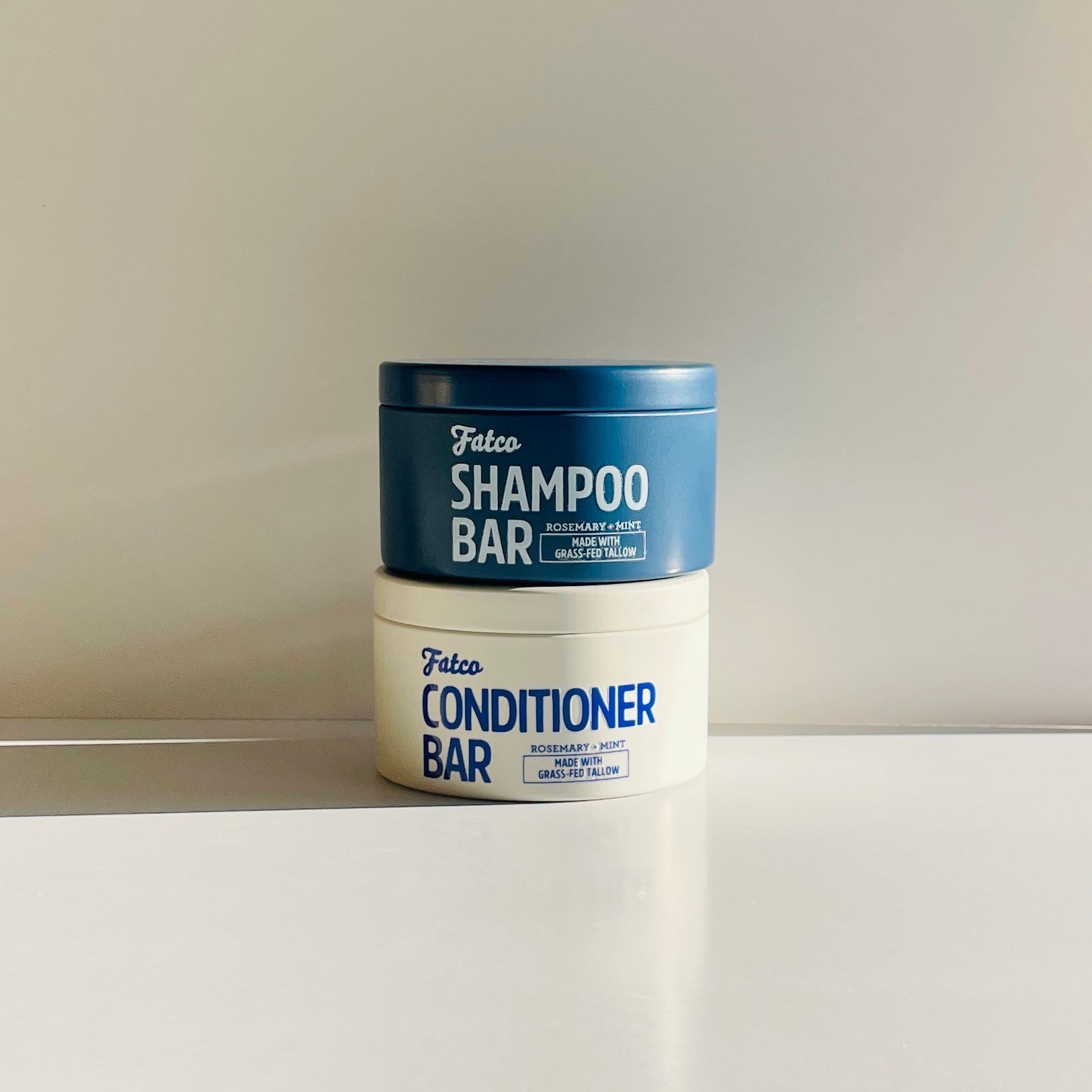 FATCO haircare storage tins for shampoo and conditoner bar