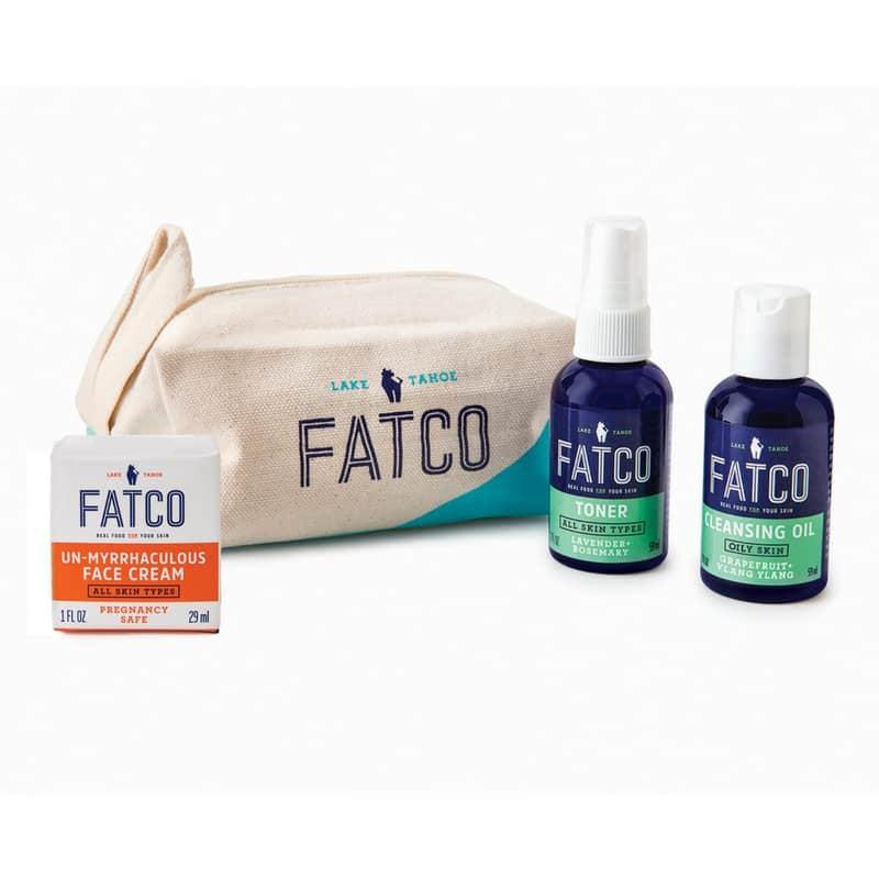 FACIAL SKINCARE SET FOR OILY SKIN, PREGNANCY SAFE-FATCO Skincare Products paleo skincare OCM oil cleanser toner unmyrrhaculous tallow balm face cream bag tote travel pregnancy safe